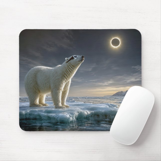 Alfombrilla De Ratón Oso Polar Mirando el Eclipse Solar  (Con ratón)