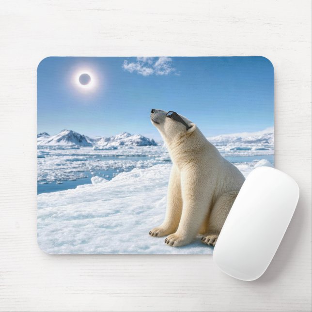 Alfombrilla De Ratón Oso polar mirando un eclipse solar (Con ratón)