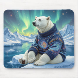 Alfombrilla De Ratón Oso polar sentado bajo las luces del norte