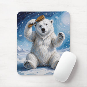 Alfombrilla De Ratón Oso Polar Usando un Cepillo de Pelo