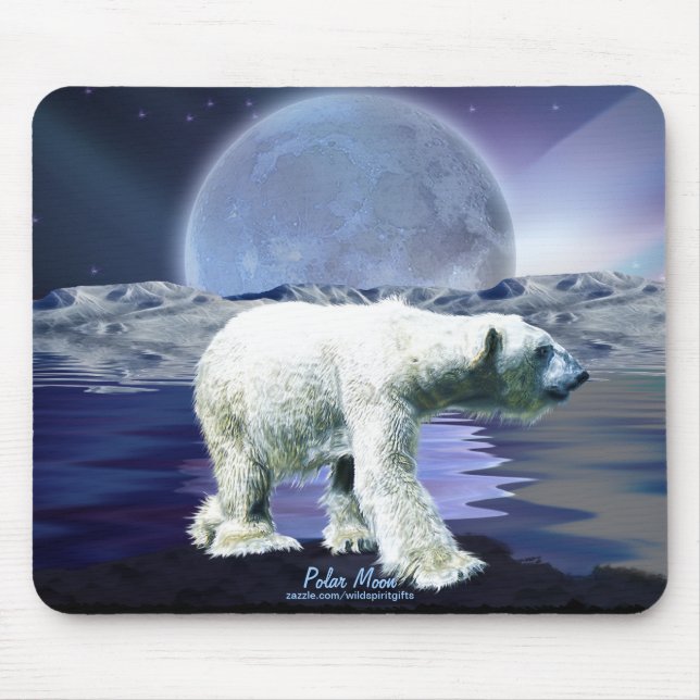 Alfombrilla De Ratón Oso Polar y Luna Ártica Mousepad de Arte (Frente)