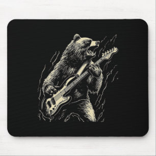 Alfombrilla De Ratón Oso retro tocando oso de guitarra de tocador negro