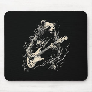 Alfombrilla De Ratón Oso retro tocando oso de guitarra de tocador negro