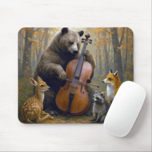 Alfombrilla De Ratón Oso tocando el violonchelo en bosques de otoño