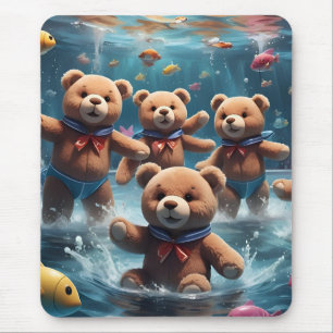 Alfombrilla De Ratón Osos de peluche nadando en una piscina de peces