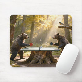 Alfombrilla De Ratón Osos jugando ping pong en un bosque