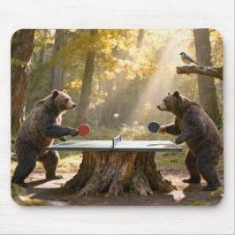 Alfombrilla De Ratón Osos jugando ping pong en un bosque