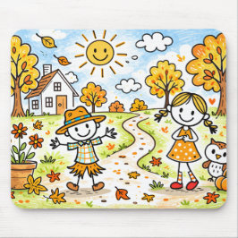 Alfombrilla De Ratón Otoño Caprichoso Niños y Búho