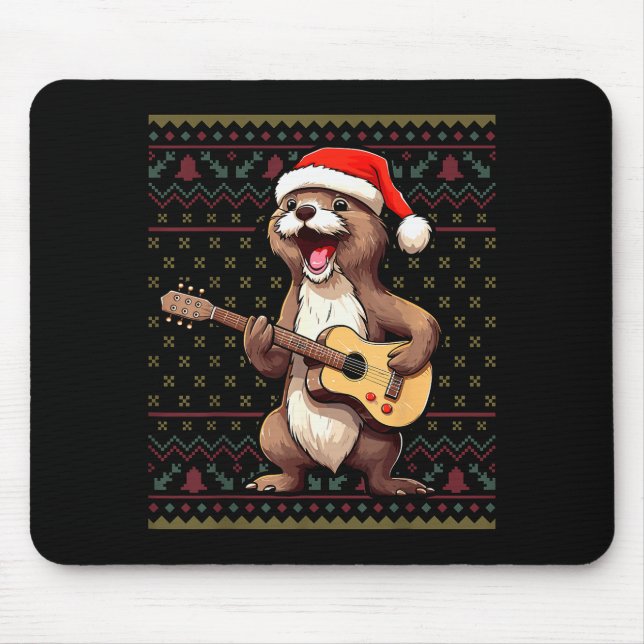 Alfombrilla De Ratón Otter Christmas Ugly Shirts Otter Playing Guitar X (Frente)