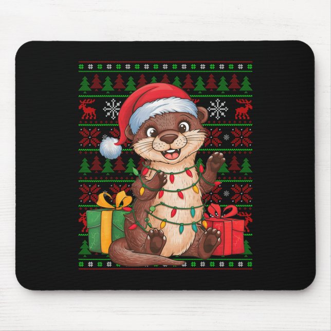 Alfombrilla De Ratón Otter Xmas Lights Ugly Santa Hat Otter Christmas  (Frente)