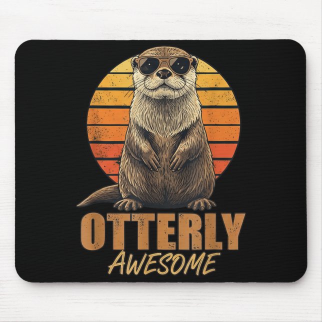 Alfombrilla De Ratón Otterly Awesome Retro Sunset Sea Otter Lover Graph (Frente)