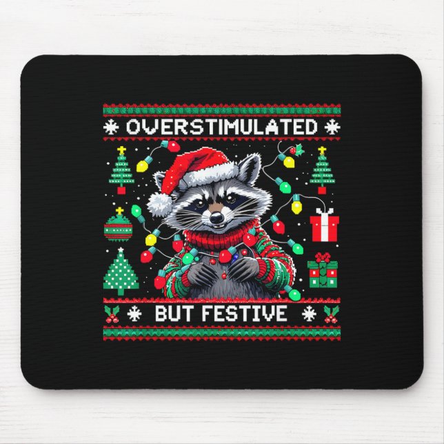 Alfombrilla De Ratón Overstimulated But Festive Raccoon Christmas  (Frente)