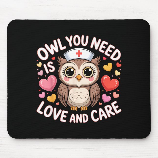 Alfombrilla De Ratón Owl You Need Is Love Nurse Valentine Cute Owl Coup (Frente)