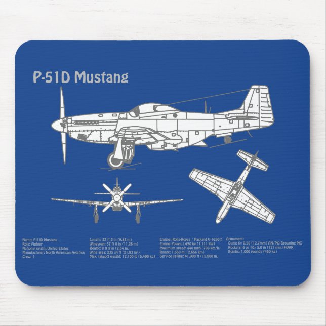 Alfombrilla De Ratón P-51D Mustang - Plano aéreo ABD (Frente)