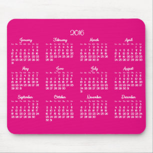 Alfombrilla De Ratón Pads de ratón del calendario rosa 2016 anual