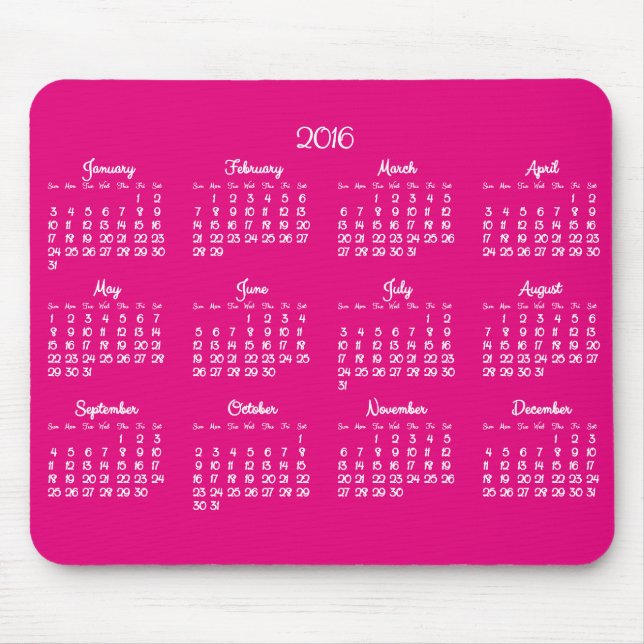 Alfombrilla De Ratón Pads de ratón del calendario rosa 2016 anual (Frente)