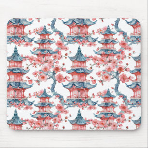 Alfombrilla De Ratón Pagoda china acuarela con flores de cerezo (6)