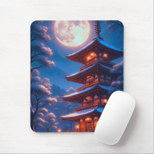 Alfombrilla De Ratón Pagoda Mística Bajo el Cielo Lunar