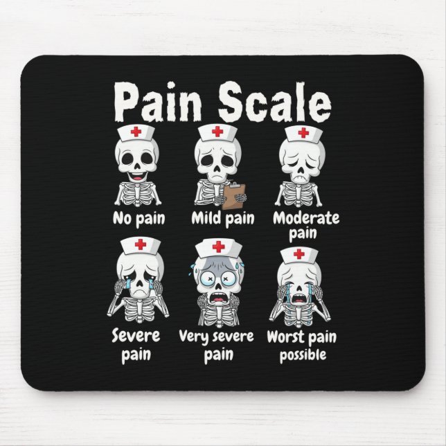 Alfombrilla De Ratón Pain Scale Cute Nurse Skeleton Halloween Trauma Fu (Frente)
