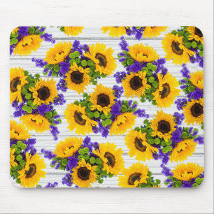 Alfombrilla De Ratón País Rústico Madera Blanca Morado Girasol Amaril