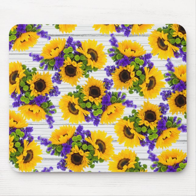 Alfombrilla De Ratón País Rústico Madera Blanca Morado Girasol Amarillo (Frente)