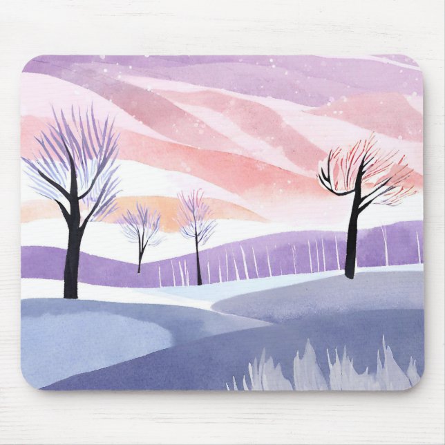 Alfombrilla De Ratón Paisaje acuarela, árboles y un Mousepad de cielo (Frente)