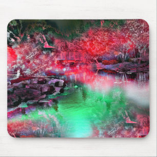 Alfombrilla De Ratón Paisaje coloreado y texturado en rojo y verde