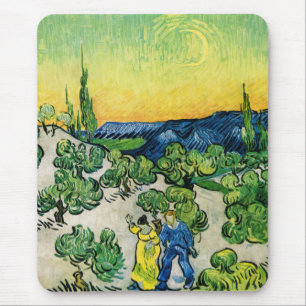 Alfombrilla De Ratón Paisaje con pareja paseando de Vincent van Gogh