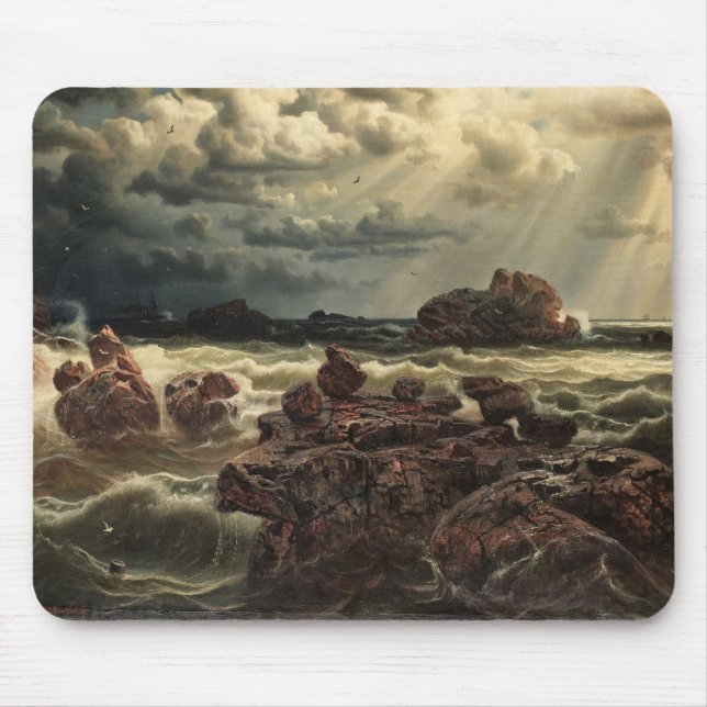 Alfombrilla De Ratón Paisaje costero con buques en el horizonte (Frente)
