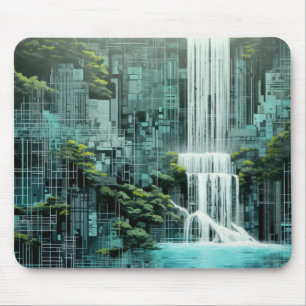 Alfombrilla De Ratón Paisaje de cascada Art Decó Paint