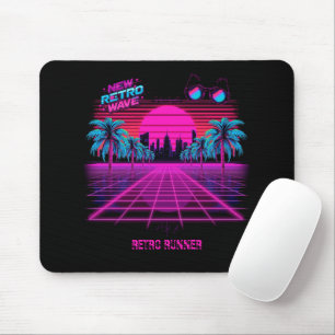 Alfombrilla De Ratón Paisaje de cuadrícula neón Retro Vaporwave Synthwa
