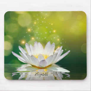 Alfombrilla De Ratón Paisaje de flores de Lotus blanco, Zen