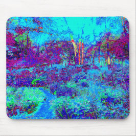 Alfombrilla De Ratón Paisaje de jardín azul impresionista psicodélico