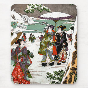 Alfombrilla De Ratón Paisaje de nieve japonés