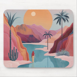 Alfombrilla De Ratón Paisaje del oasis celestial de terracota turquesa