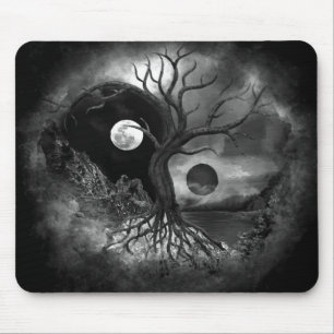 Alfombrilla De Ratón Paisaje en blanco y negro del árbol Yin Yang