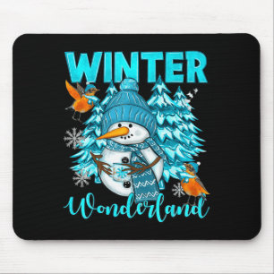 Alfombrilla De Ratón Paisaje Invernal Hombre de Nieve y Copos de Nieve
