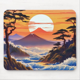 Alfombrilla De Ratón Paisaje japonés del sol