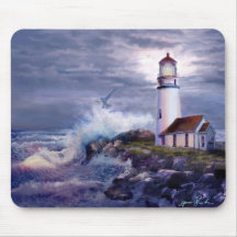 Paisaje marino del cojín de ratón con el faro de