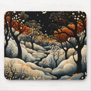 Alfombrilla De Ratón Paisaje nocturno de invierno