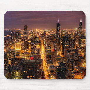 Alfombrilla De Ratón Paisaje urbano de la noche de Chicago