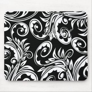 Alfombrilla De Ratón Paisley patrón floral giratorio blanco negro