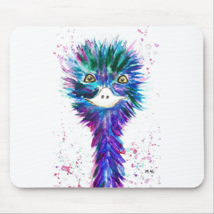 Alfombrilla De Ratón Pájaro animal acuarela emu lindo púrpura colorido