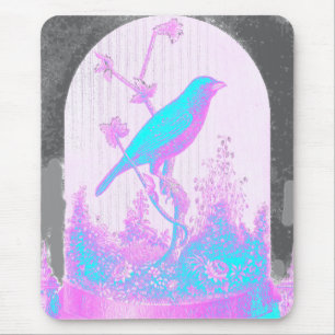 Alfombrilla De Ratón Pájaro azul turquesa, rosa pálido, morado, negro