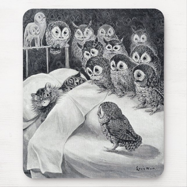 Alfombrilla De Ratón Pájaro de búho gato, Louis Wain (Frente)
