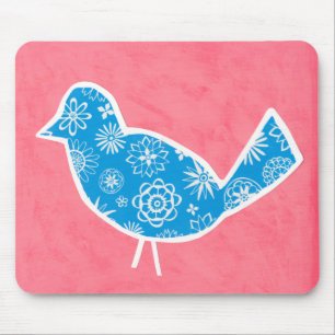 Alfombrilla De Ratón Pájaro decorativo con patrones en fondo rosado