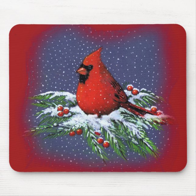 ALFOMBRILLA DE RATÓN PÁJARO DEL NAVIDAD: CARDENAL: ARTE (Frente)