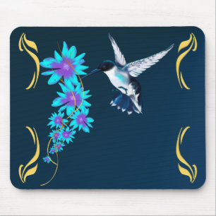 Alfombrilla De Ratón Pájaro del tarareo en Mousepad azul