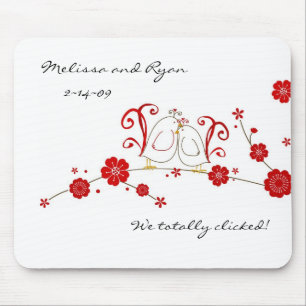 Alfombrilla De Ratón Pájaros amorosos y flores de cerezo almohadilla d