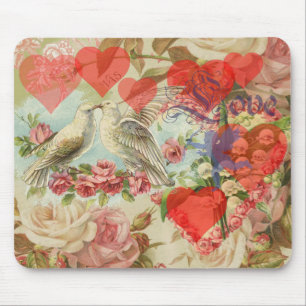 Alfombrilla De Ratón Pájaros de amor vintage corazón antiguo amor